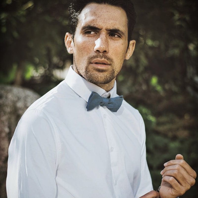 Noeud papillon bleu stone en lin