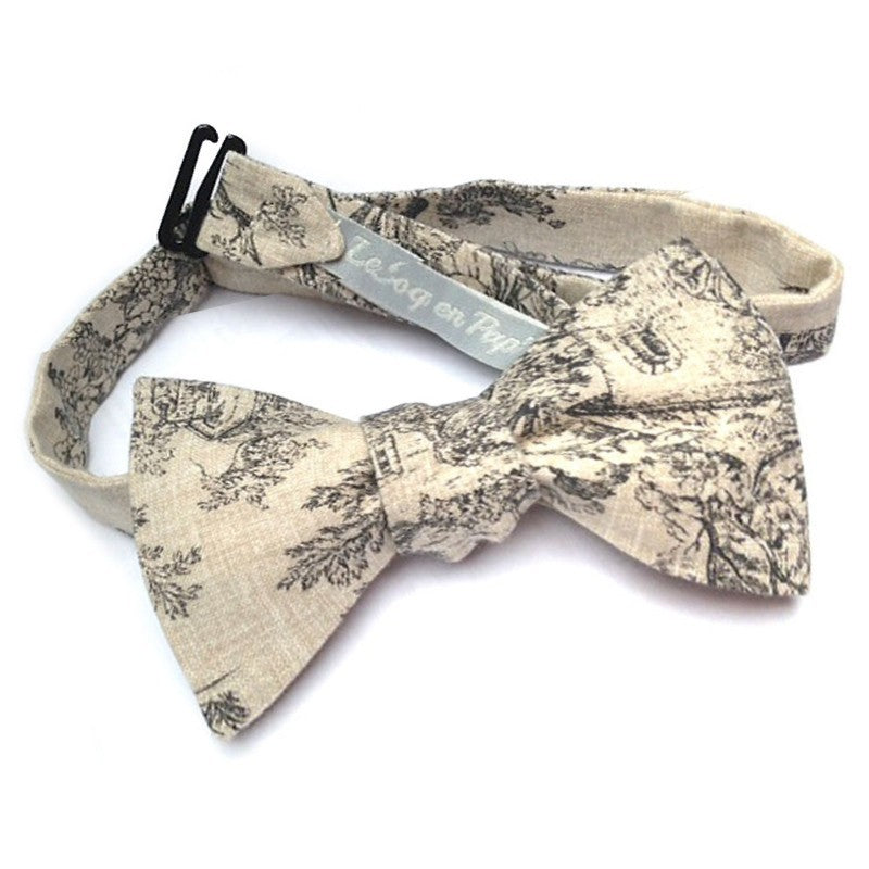 Noeud papillon écru toile de jouy
