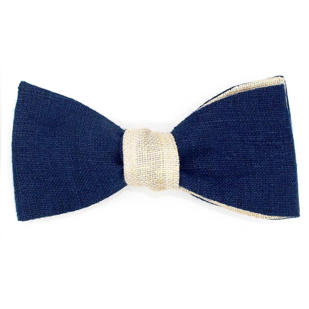 Noeud papillon marine champagne en lin