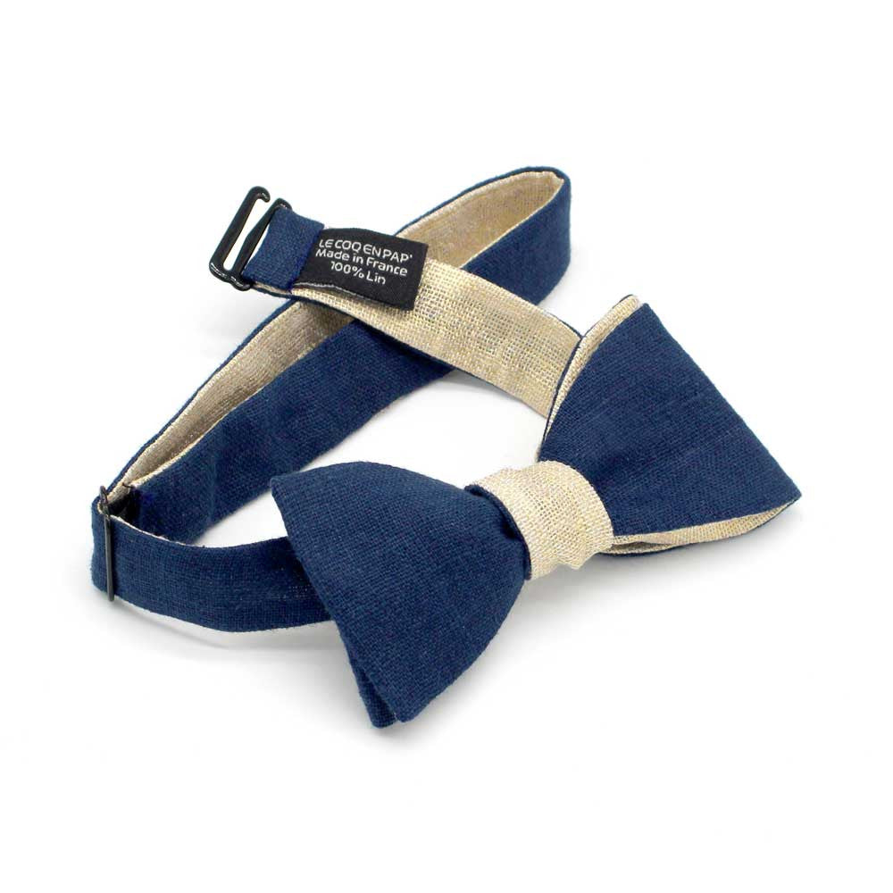Noeud papillon marine champagne en lin