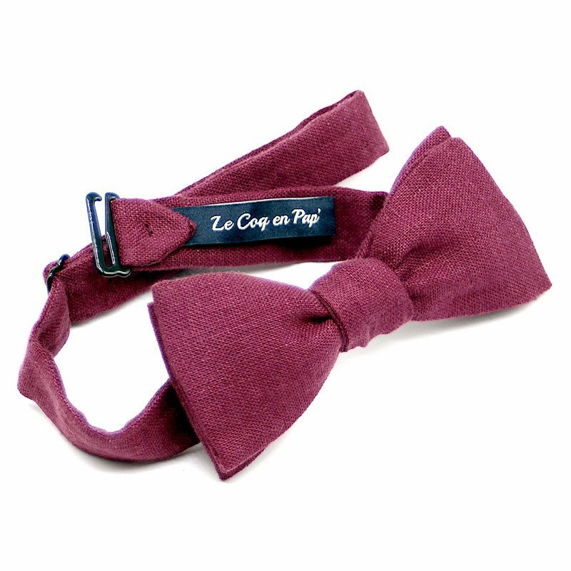 Noeud papillon rouge aubergine uni en lin