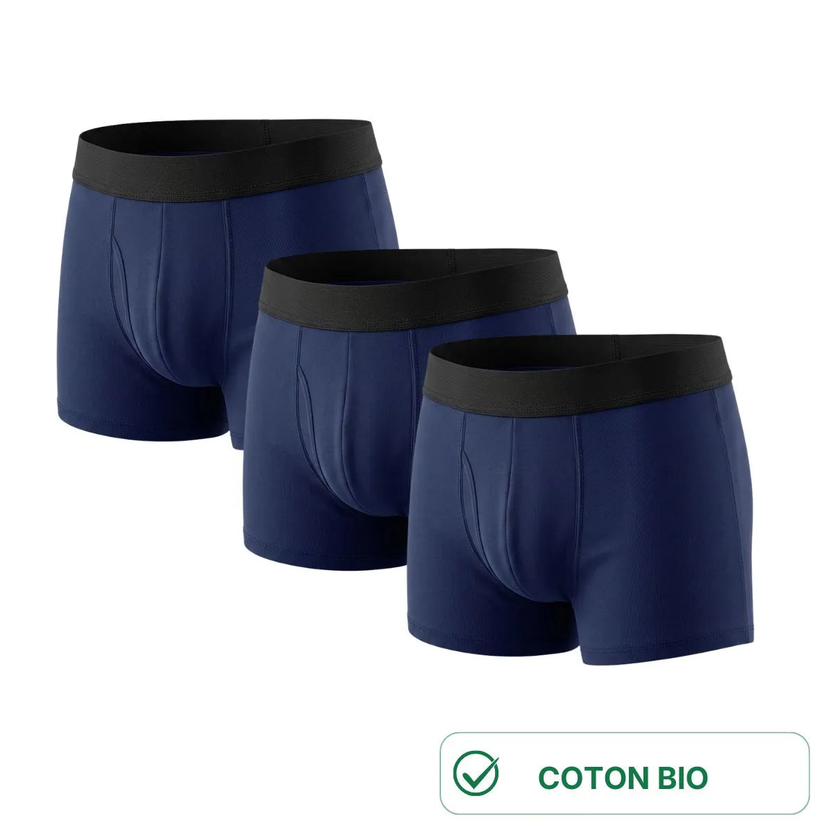 LOT DE 3 BOXERS COULEUR BLEU MARINE MADE IN FRANCE EN COTON BIO