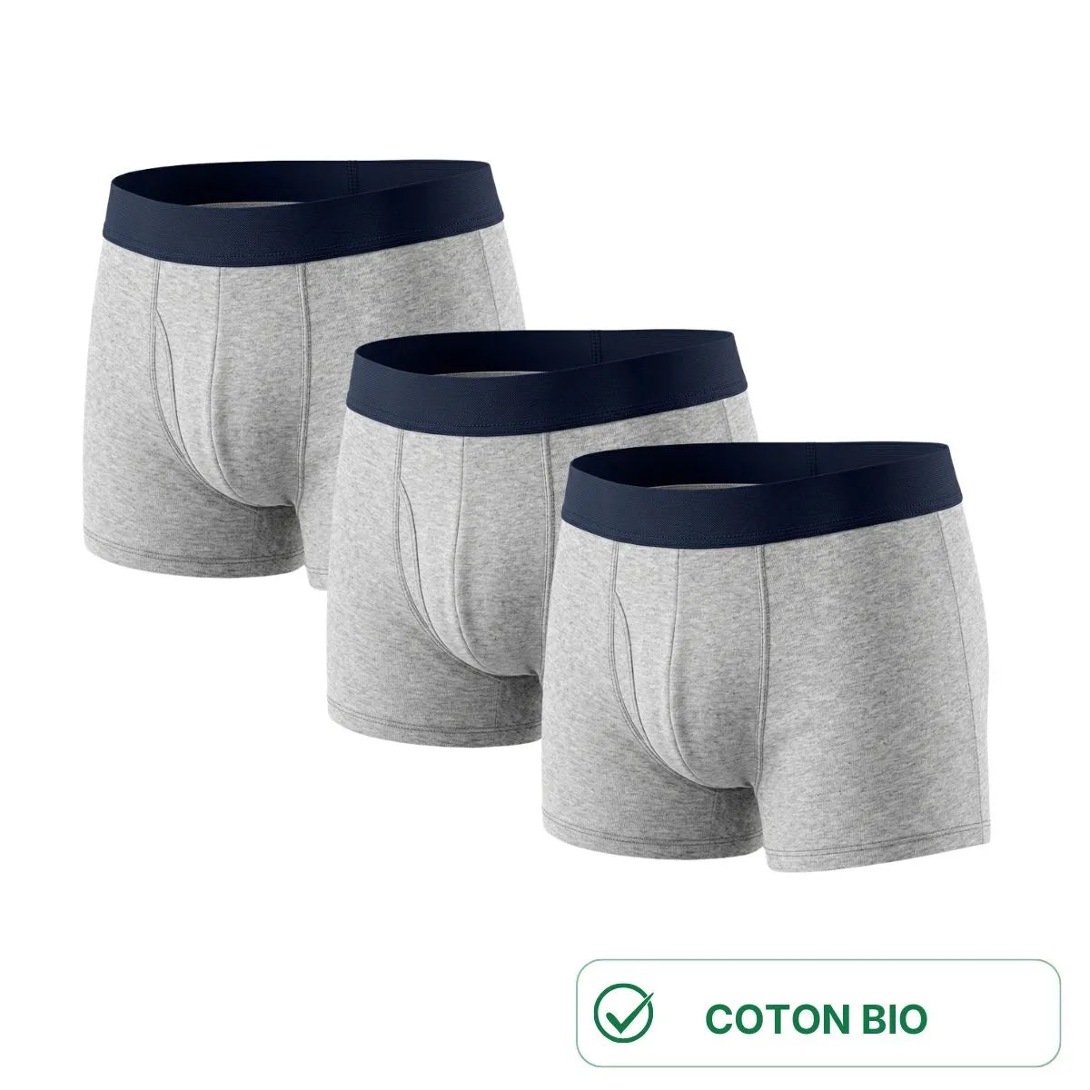 lot de 3 boxers gris pour homme en coton bio made in France