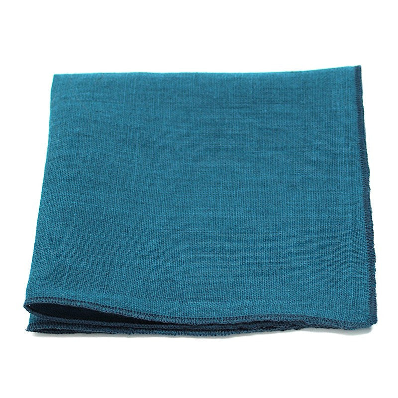 Pochette de costume bleu canard uni en lin
