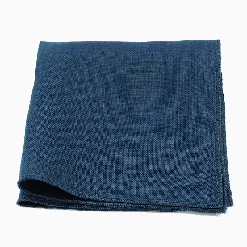 Pochette de costume bleu marine uni en lin