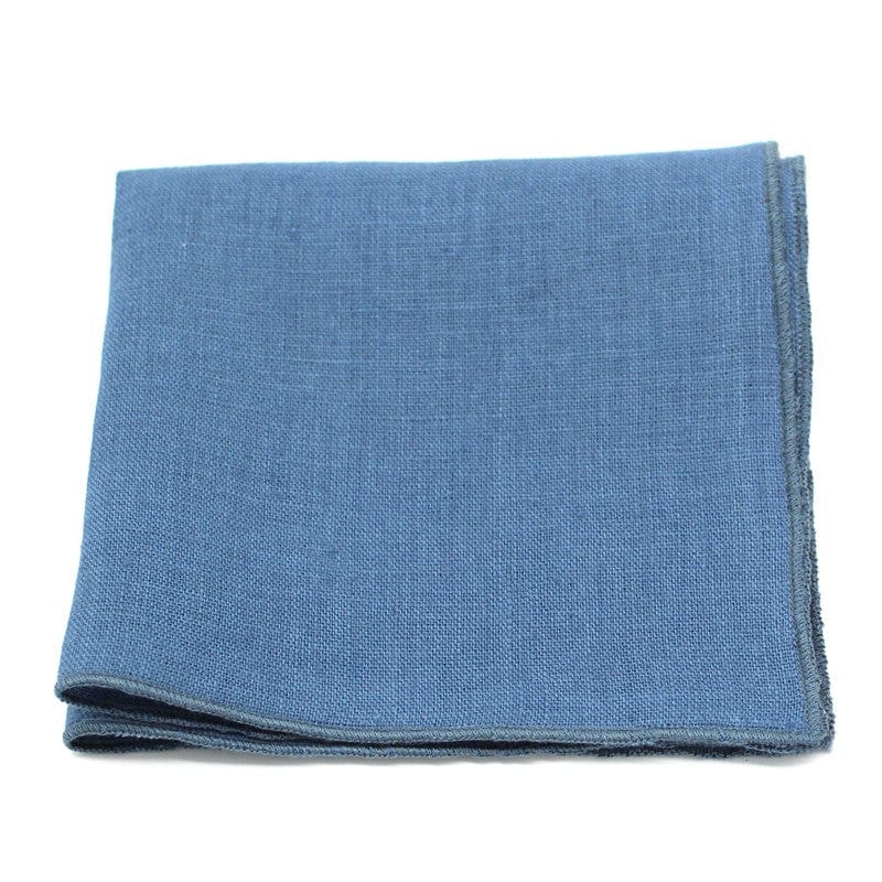 Pochette de costume bleu stone uni en lin