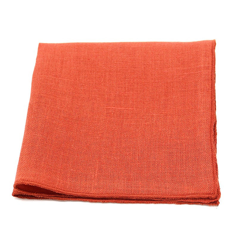Pochette de costume rouge rouille uni en lin