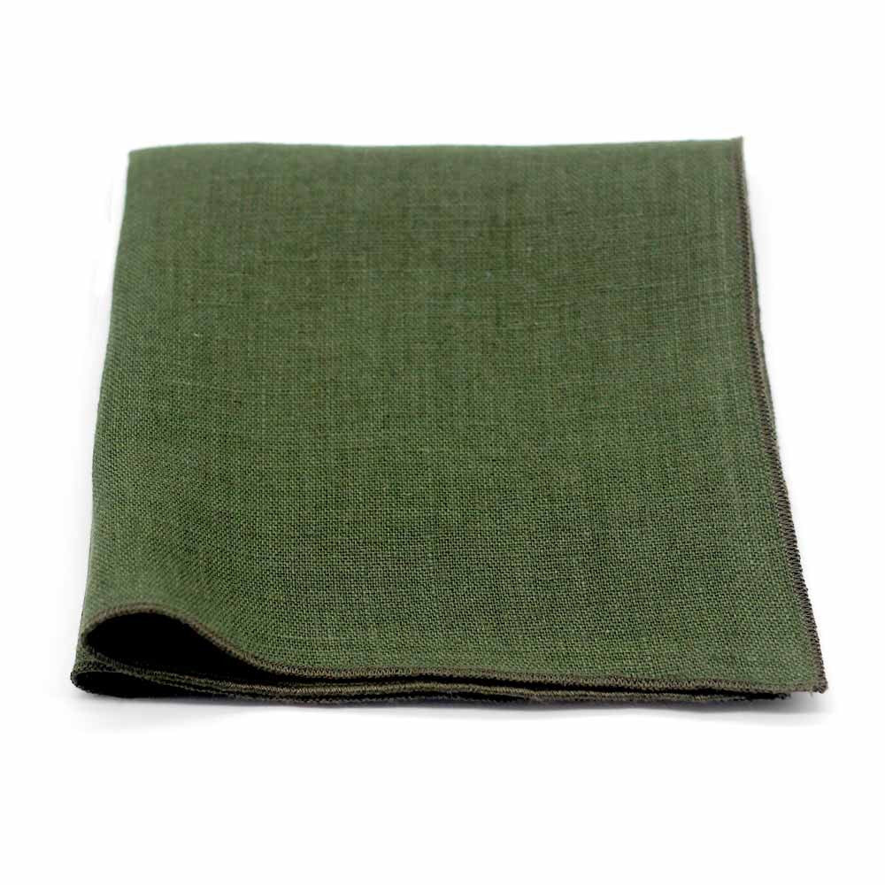 Pochette de costume vert kaki uni en lin
