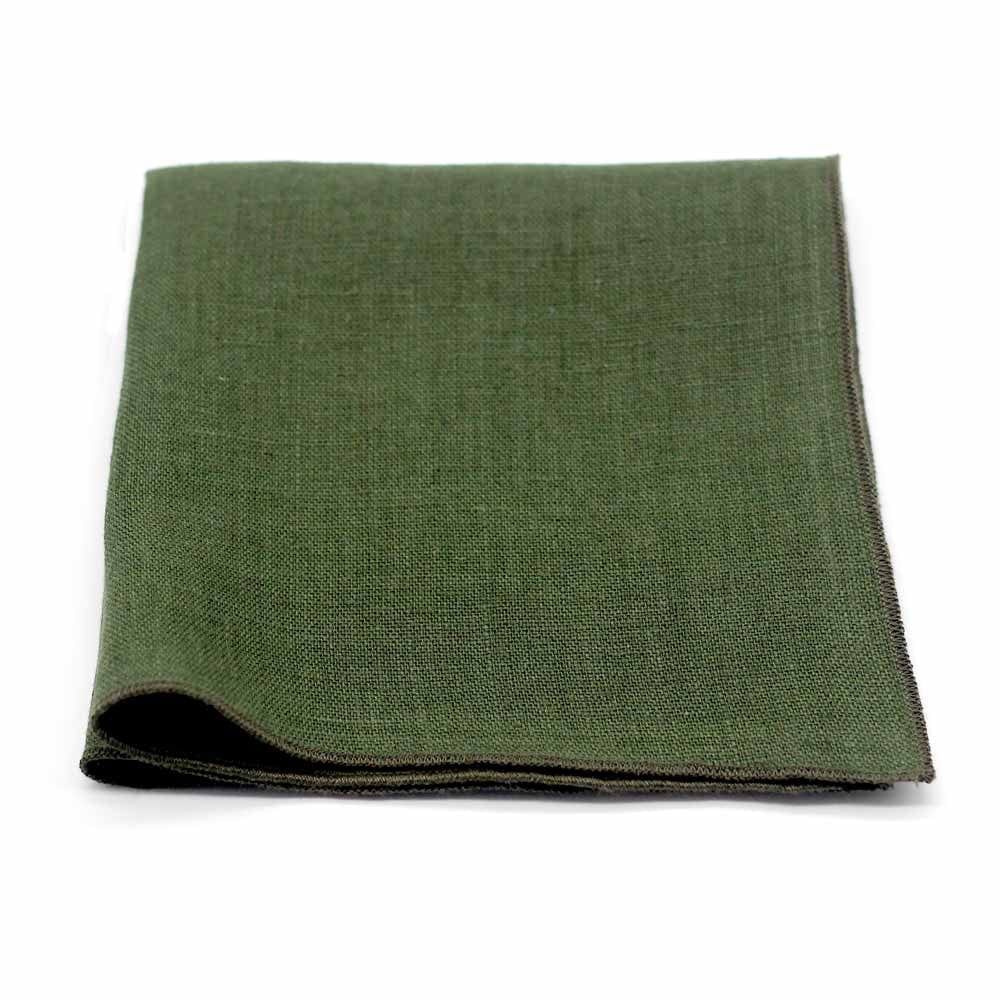 Pochette de costume vert kaki uni en lin