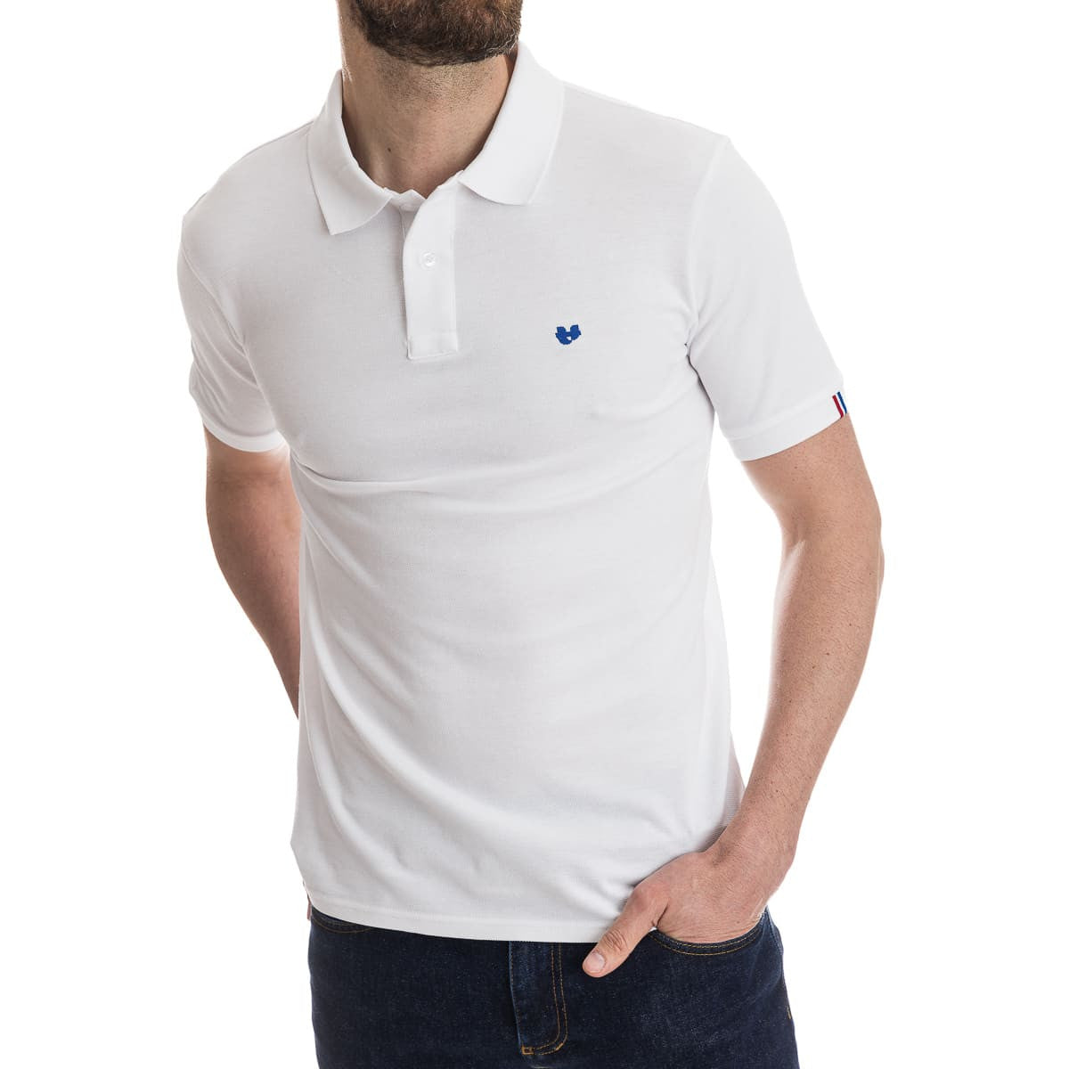 polo Français blanc à manches courtes