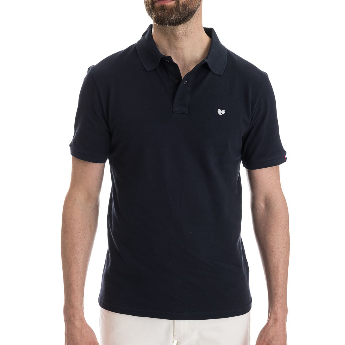 polo bleu marine à col et manche courte