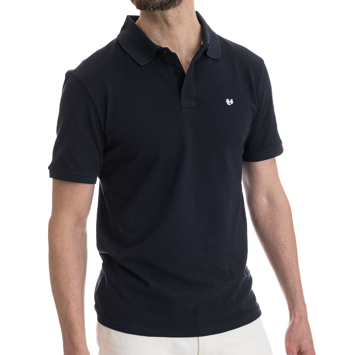 polo bleu marine à col et manche courte