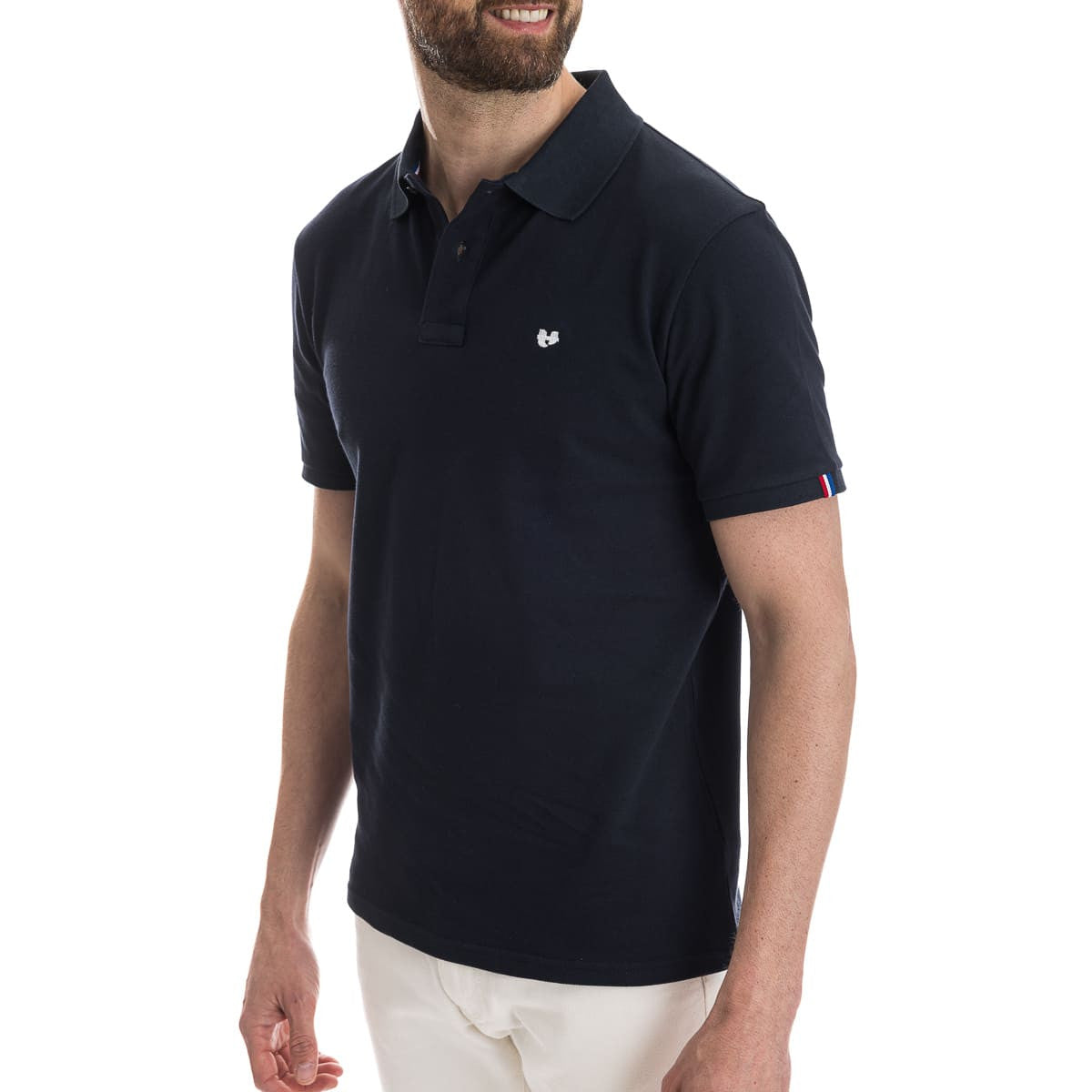polo bleu marine à col et manche courte