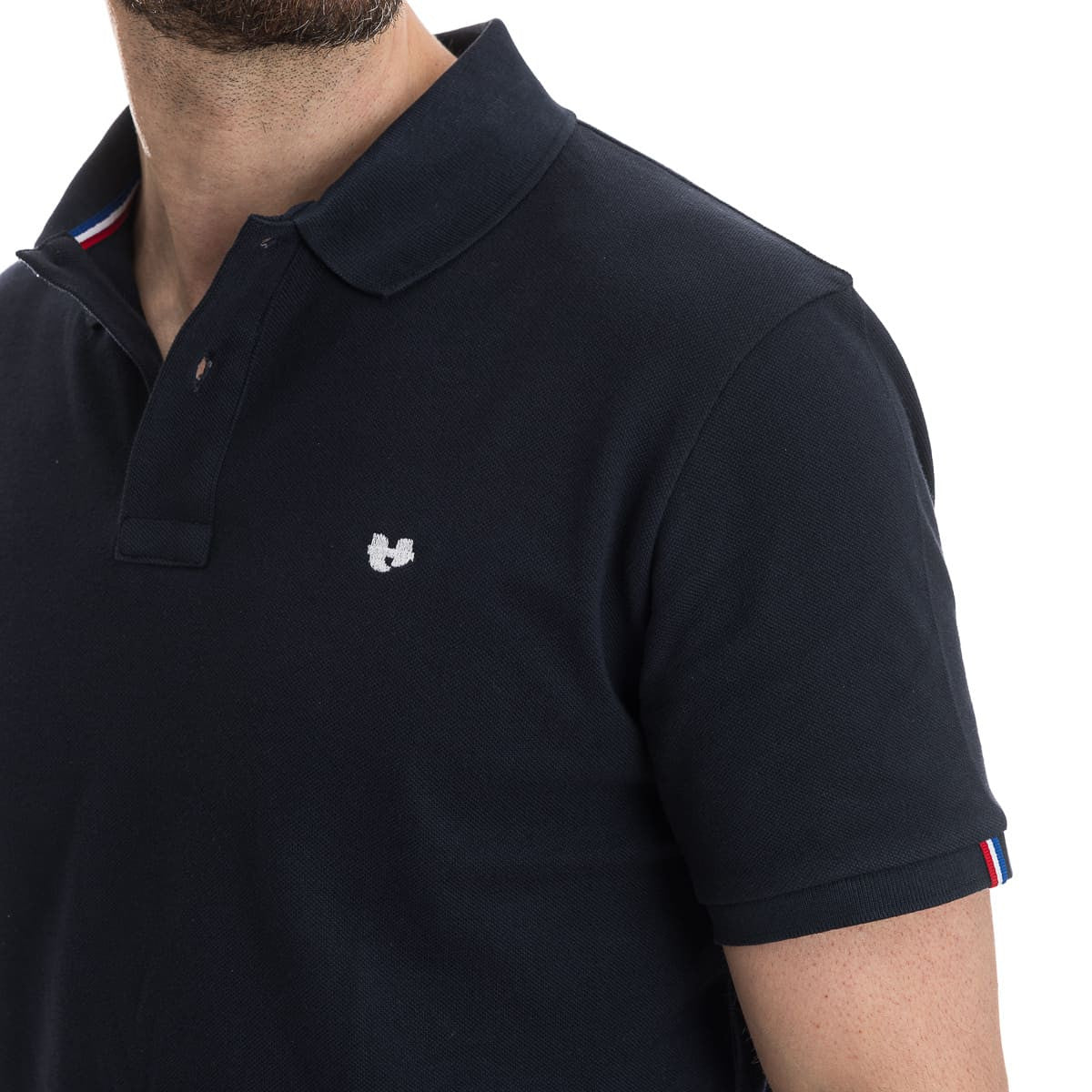 polo bleu marine à col et manche courte
