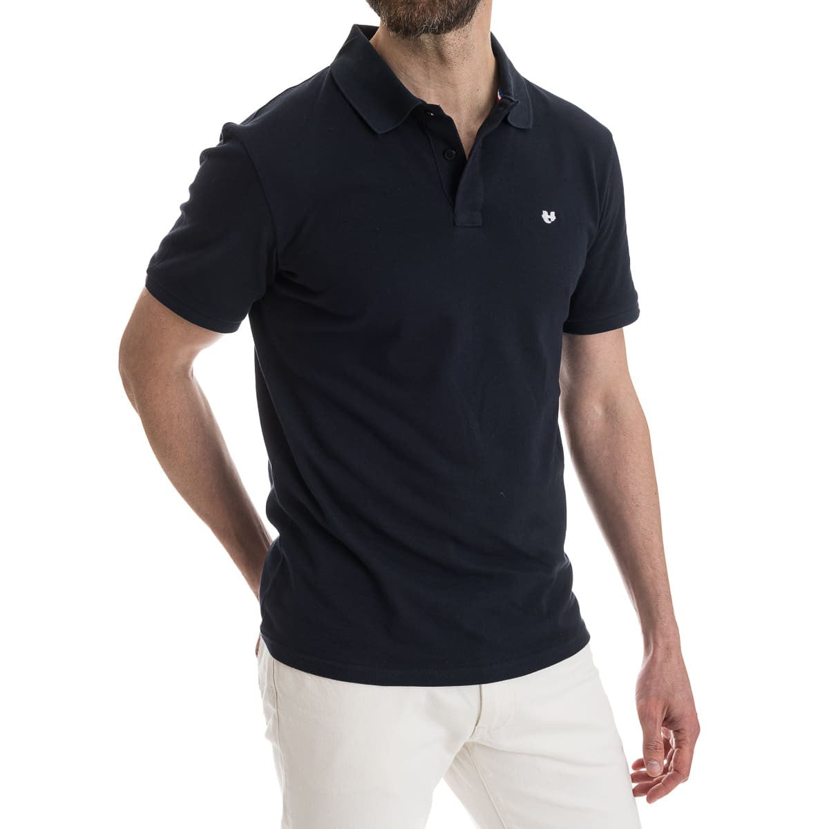 polo bleu marine à col et manche courte