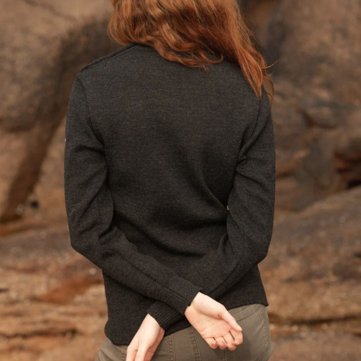 Pull marin rayé 100 % laine kaki écru