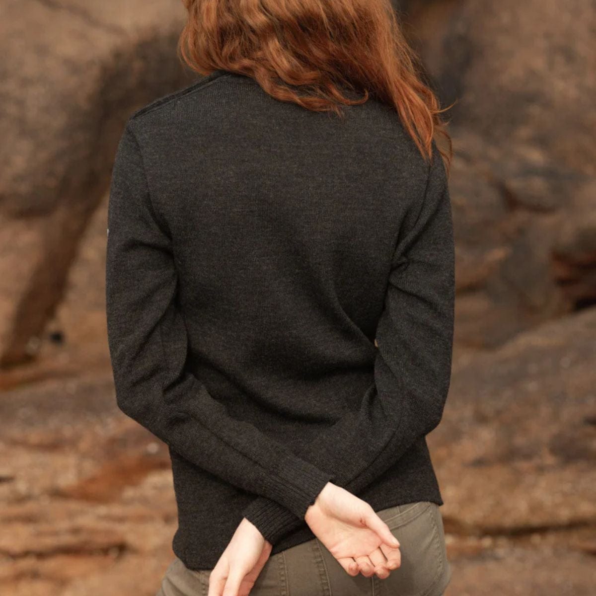 Pull marin rayé 100 % laine kaki écru