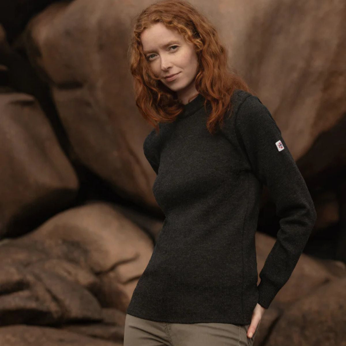 Pull marin rayé 100 % laine kaki écru
