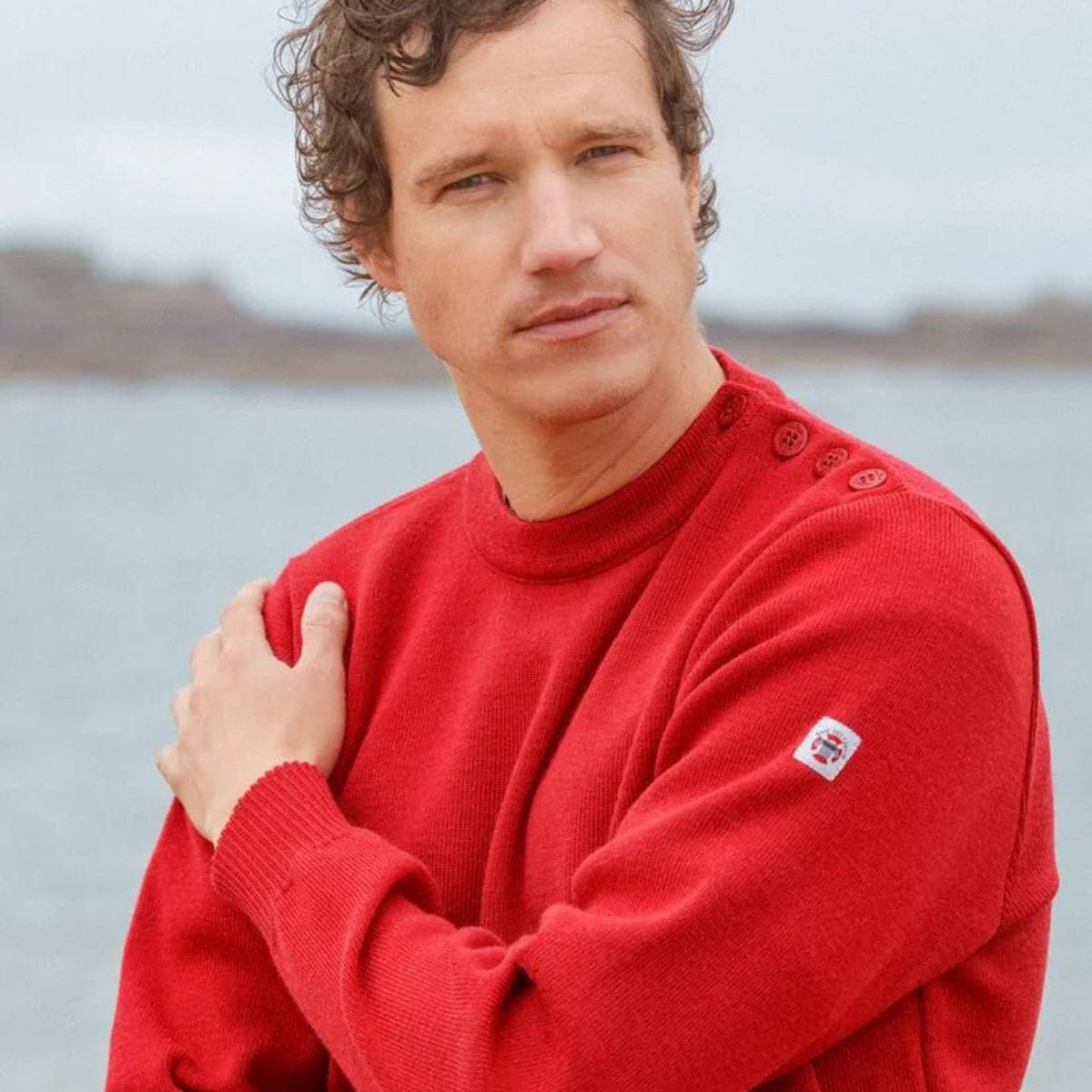 Pull marin rayé 100% pure laine rouge