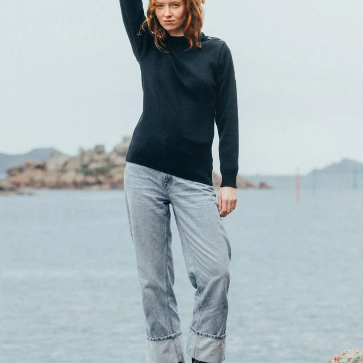 Pull marin rayé 100% laine bleu marine