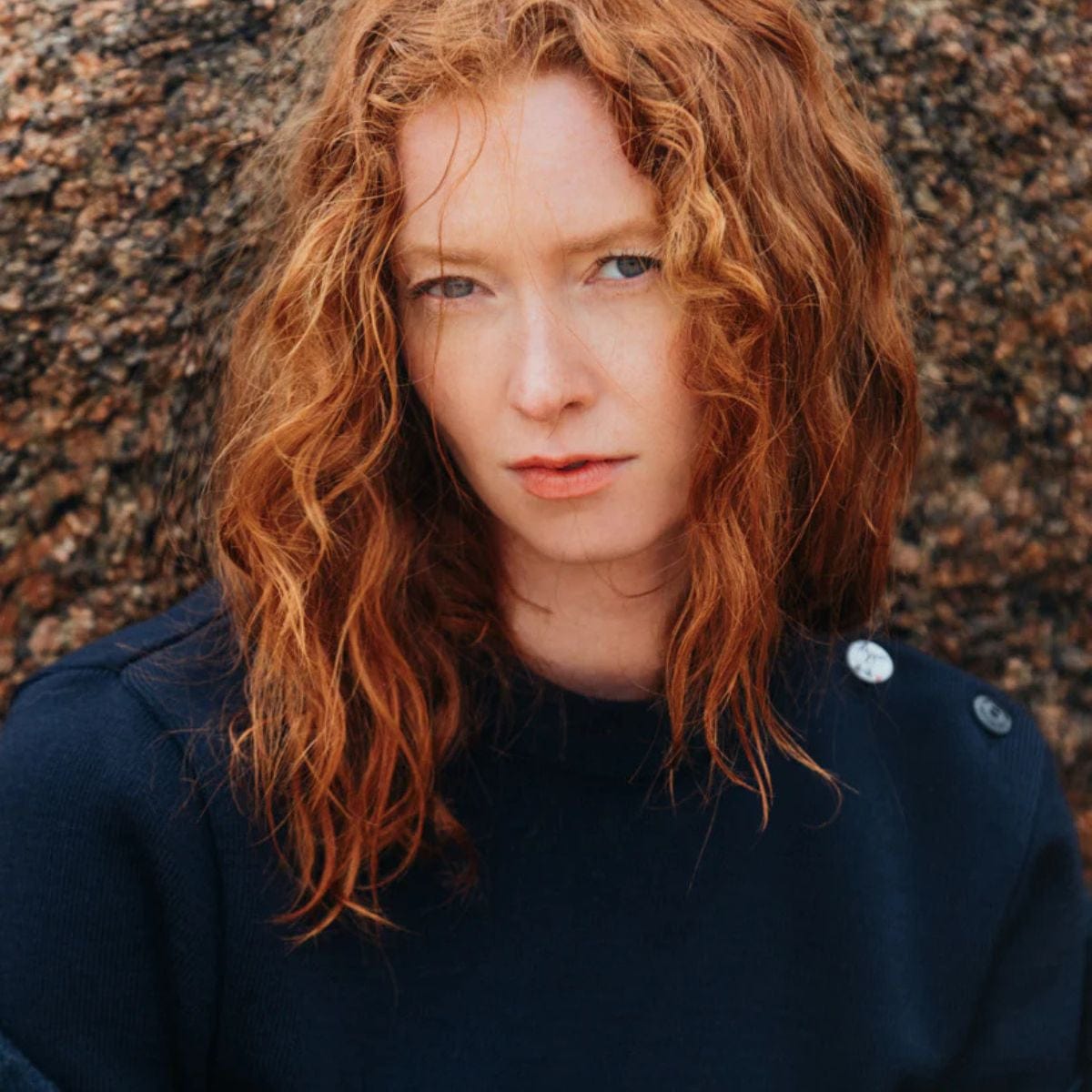 Pull marin rayé 100 % laine kaki écru