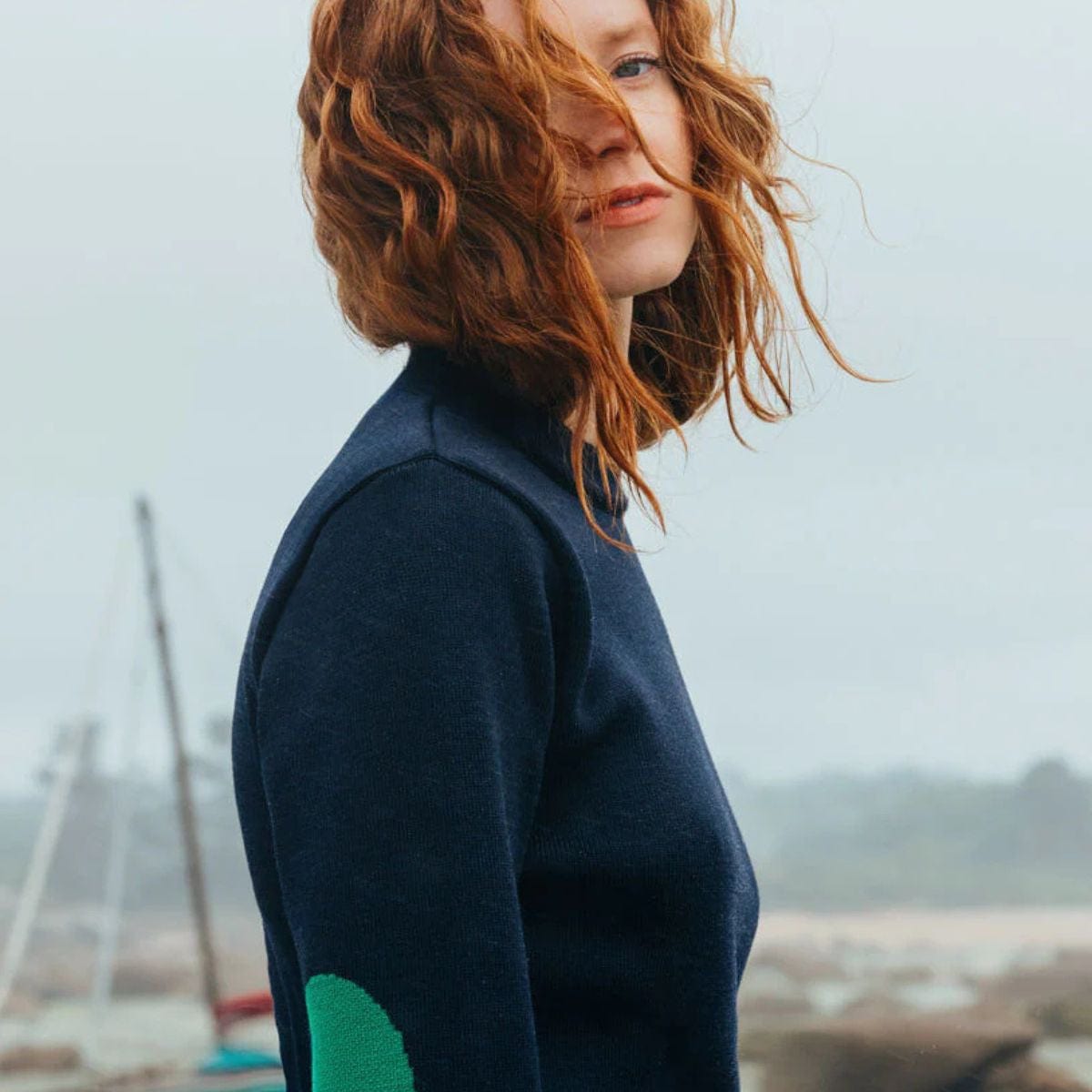 Pull marin rayé 100 % laine kaki écru