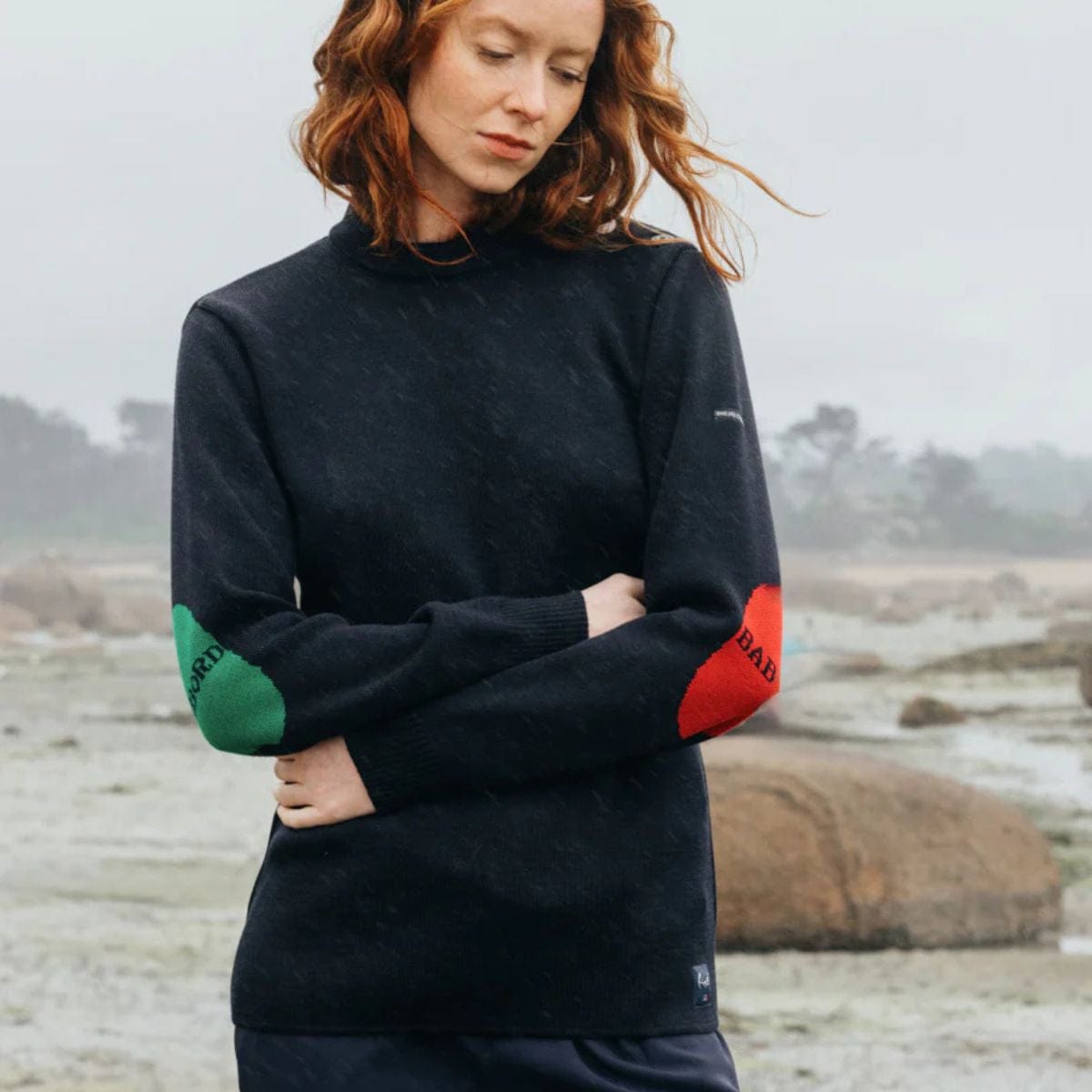 Pull marin rayé 100 % laine kaki écru