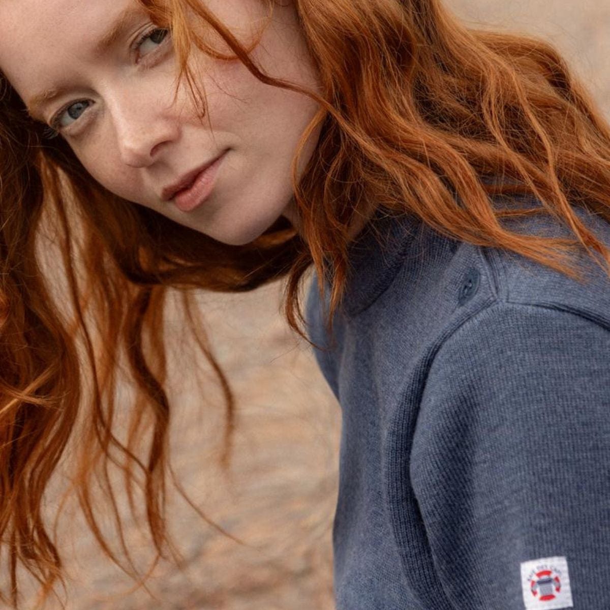 Pull marin rayé 100 % laine kaki écru