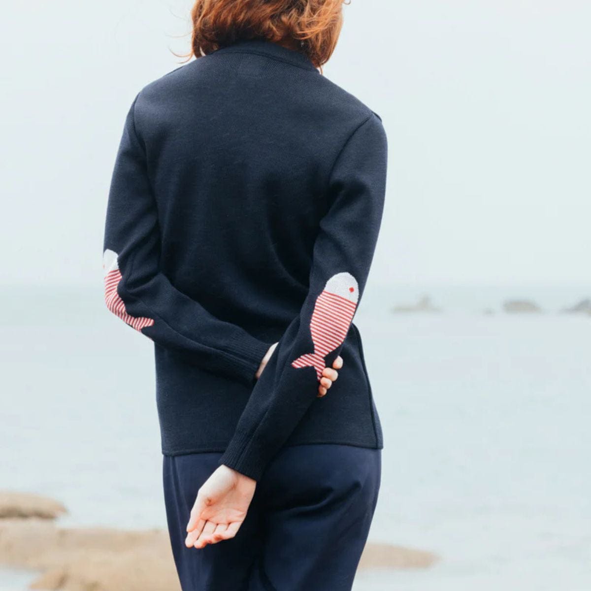 Pull marin rayé 100 % laine kaki écru