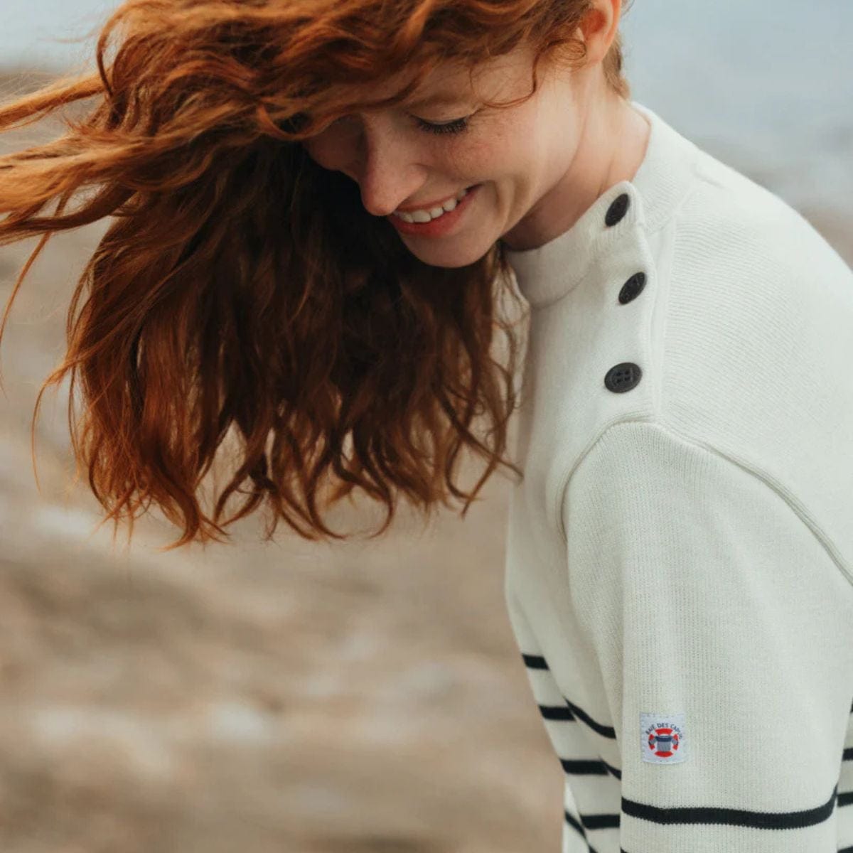 Pull marin rayé 50% laine mérinos marine écru