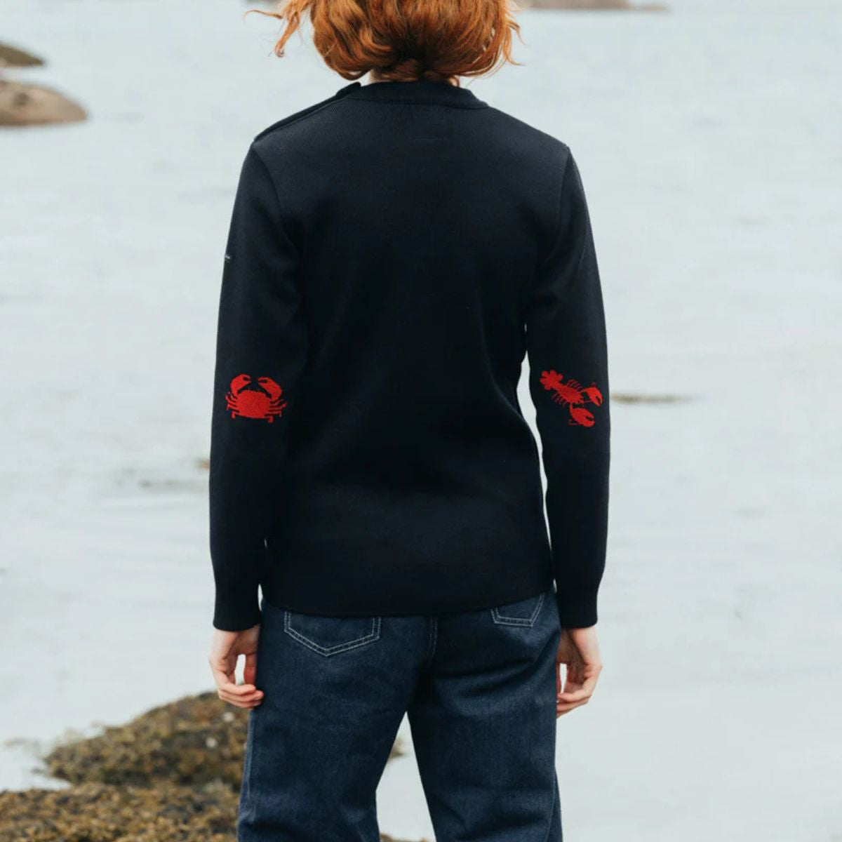 Pull marin rayé 100 % laine kaki écru