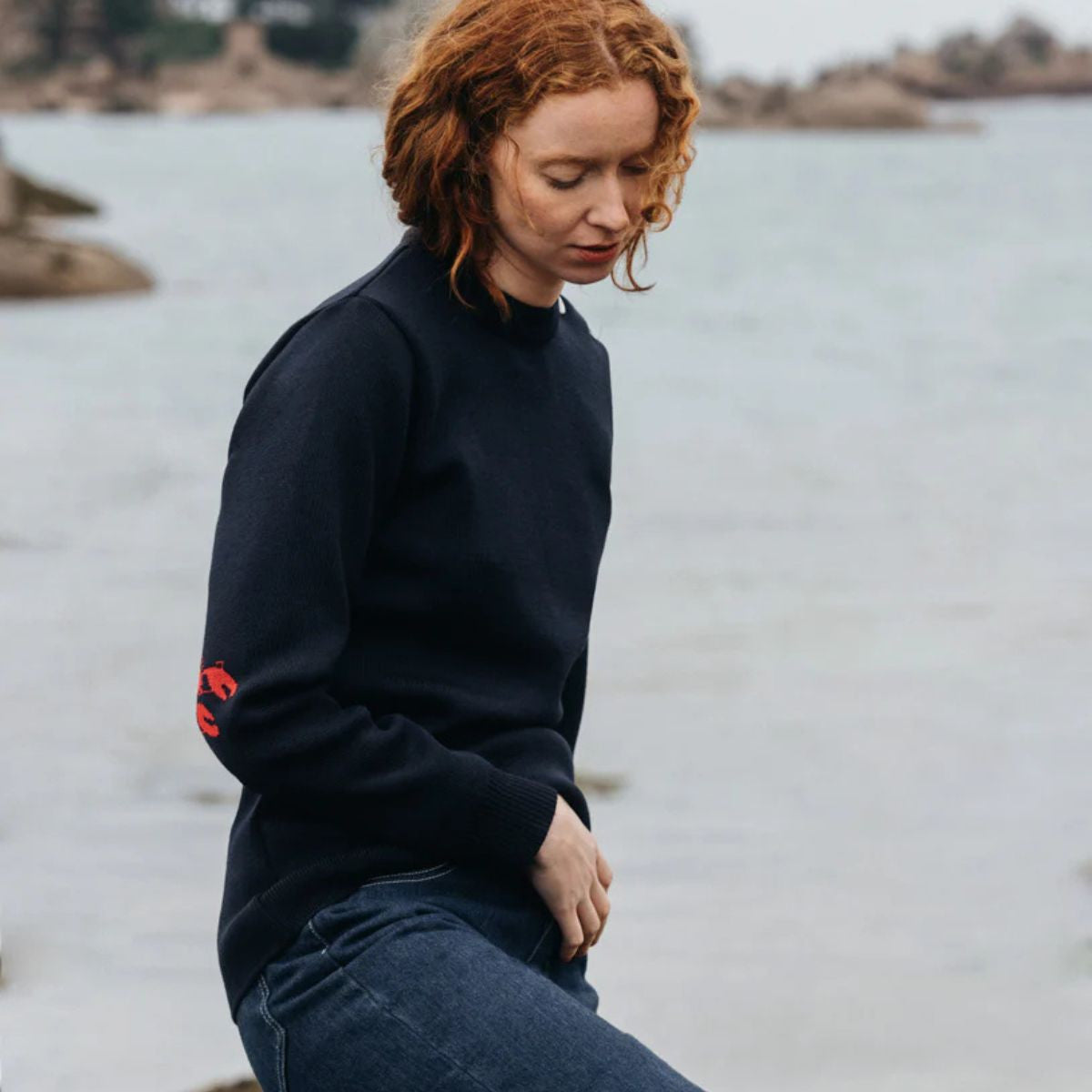 Pull marin rayé 100 % laine kaki écru