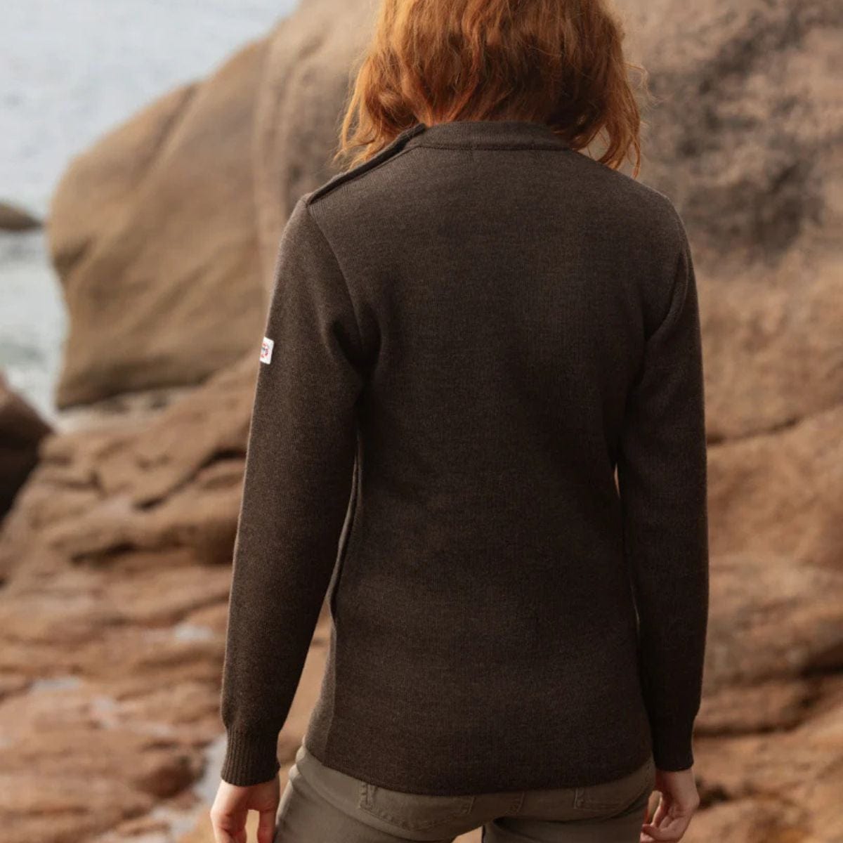 Pull marin rayé 100 % laine kaki écru