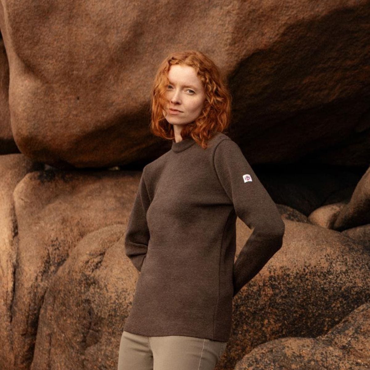 Pull marin rayé 100 % laine kaki écru