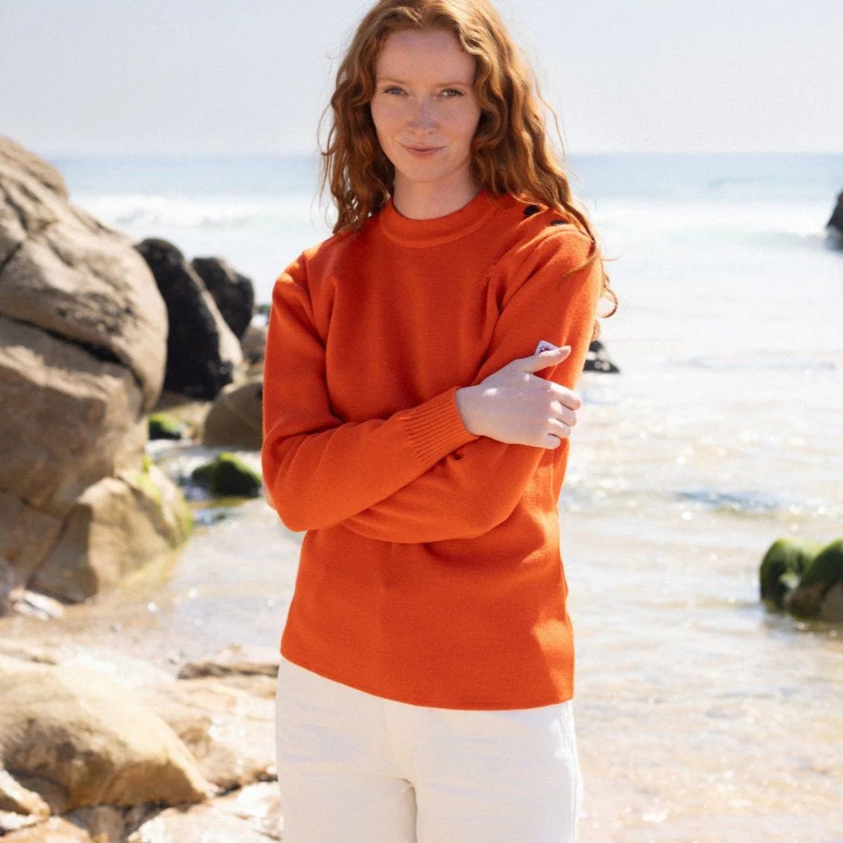Pull marin femme orange