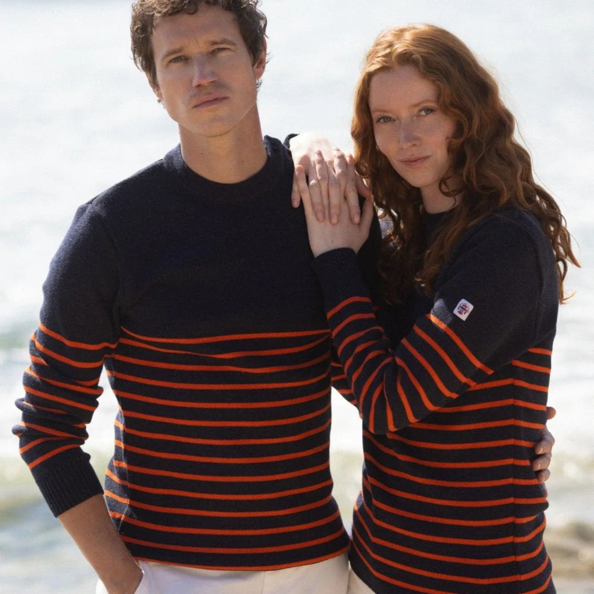 Pull marin femme orange ardoise