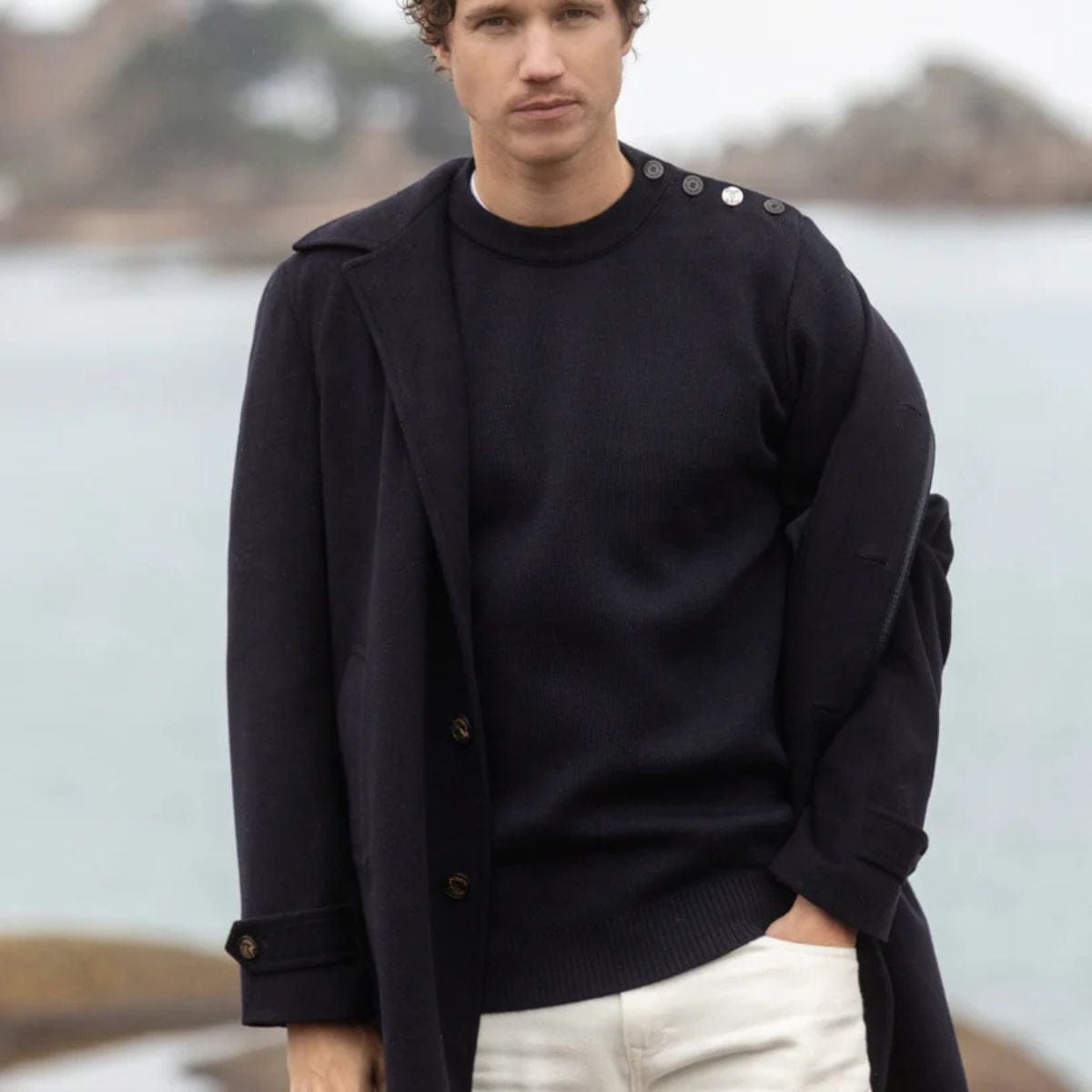 Pull marin homme bleu marine laine