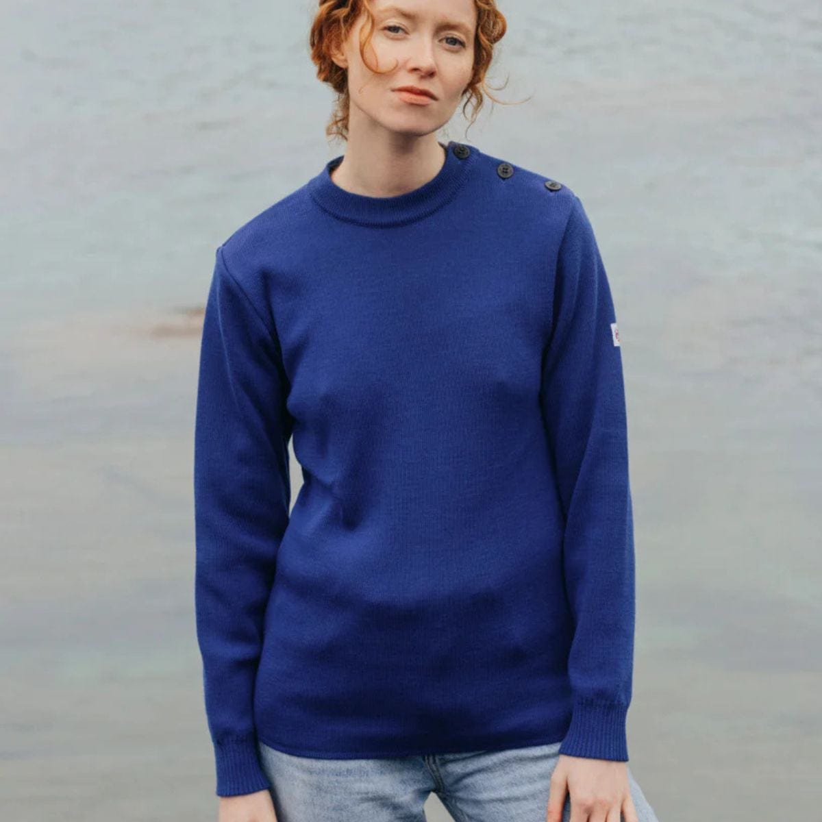 Pull marin rayé 100 % laine kaki écru