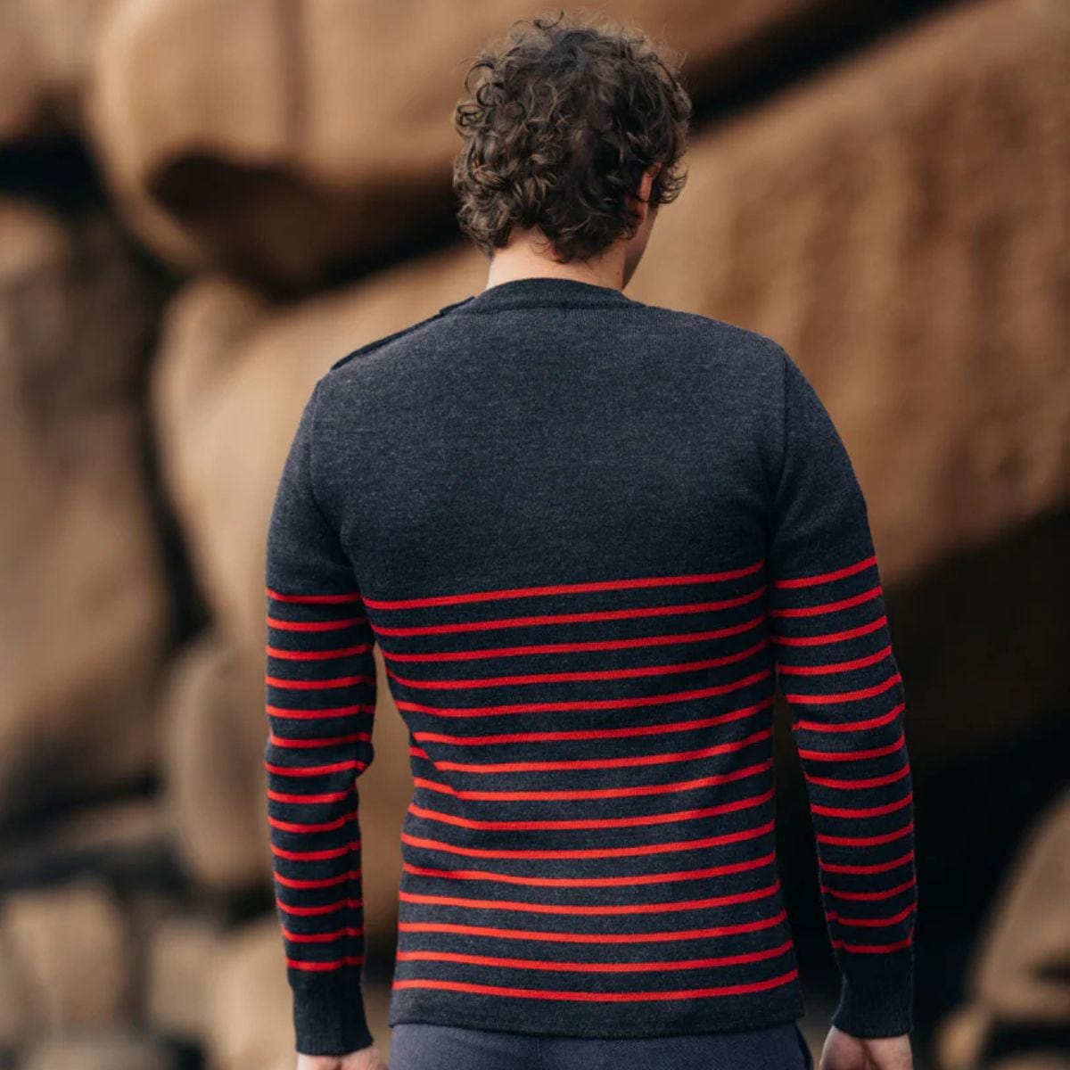 Pull marin homme anthracite rouge