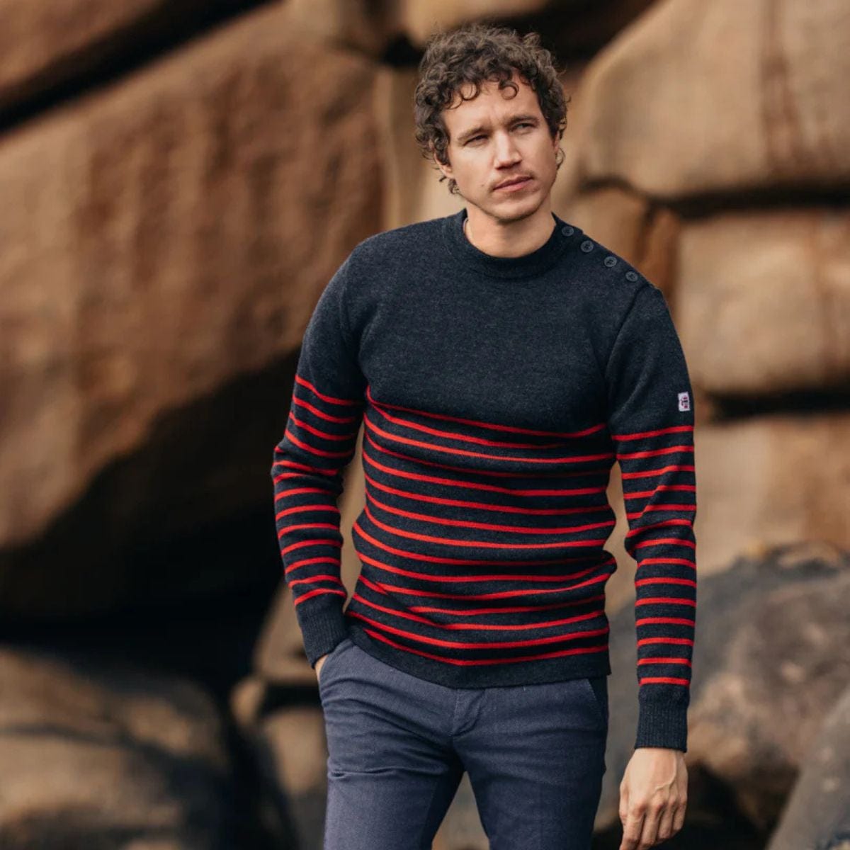 Pull marin homme anthracite rouge