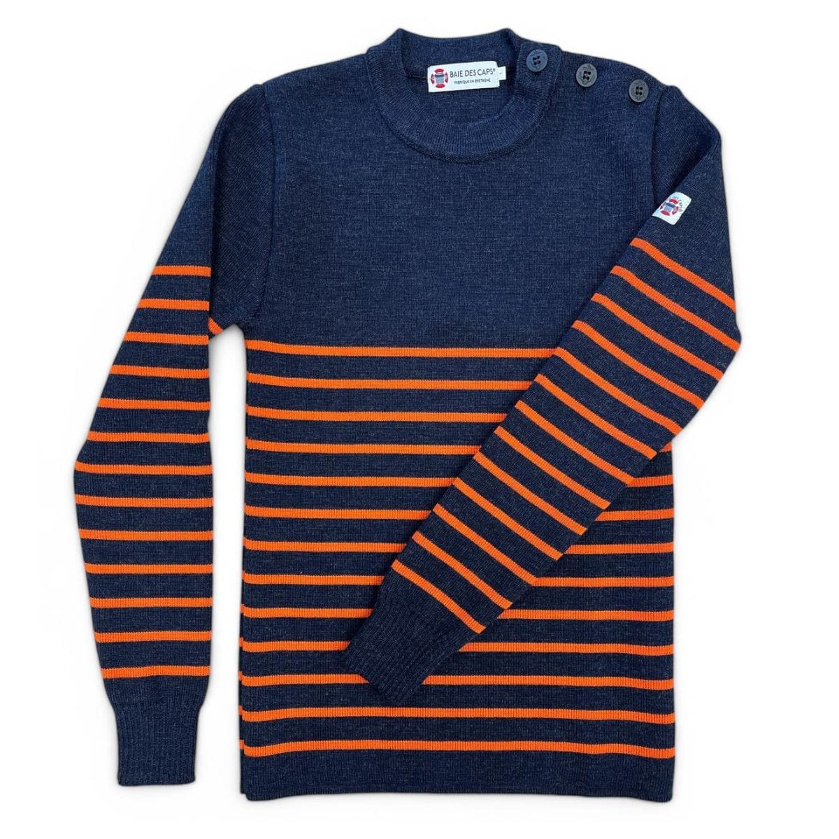 Pull marin rayé 100% laine. Ardoise orange