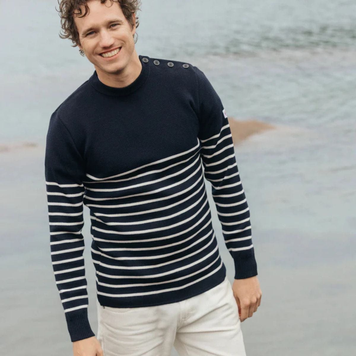 Pull marin homme bleu marine ecru