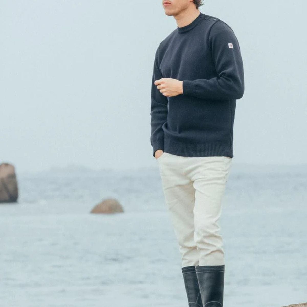 Pull marin rayé 100% pure laine anthracite