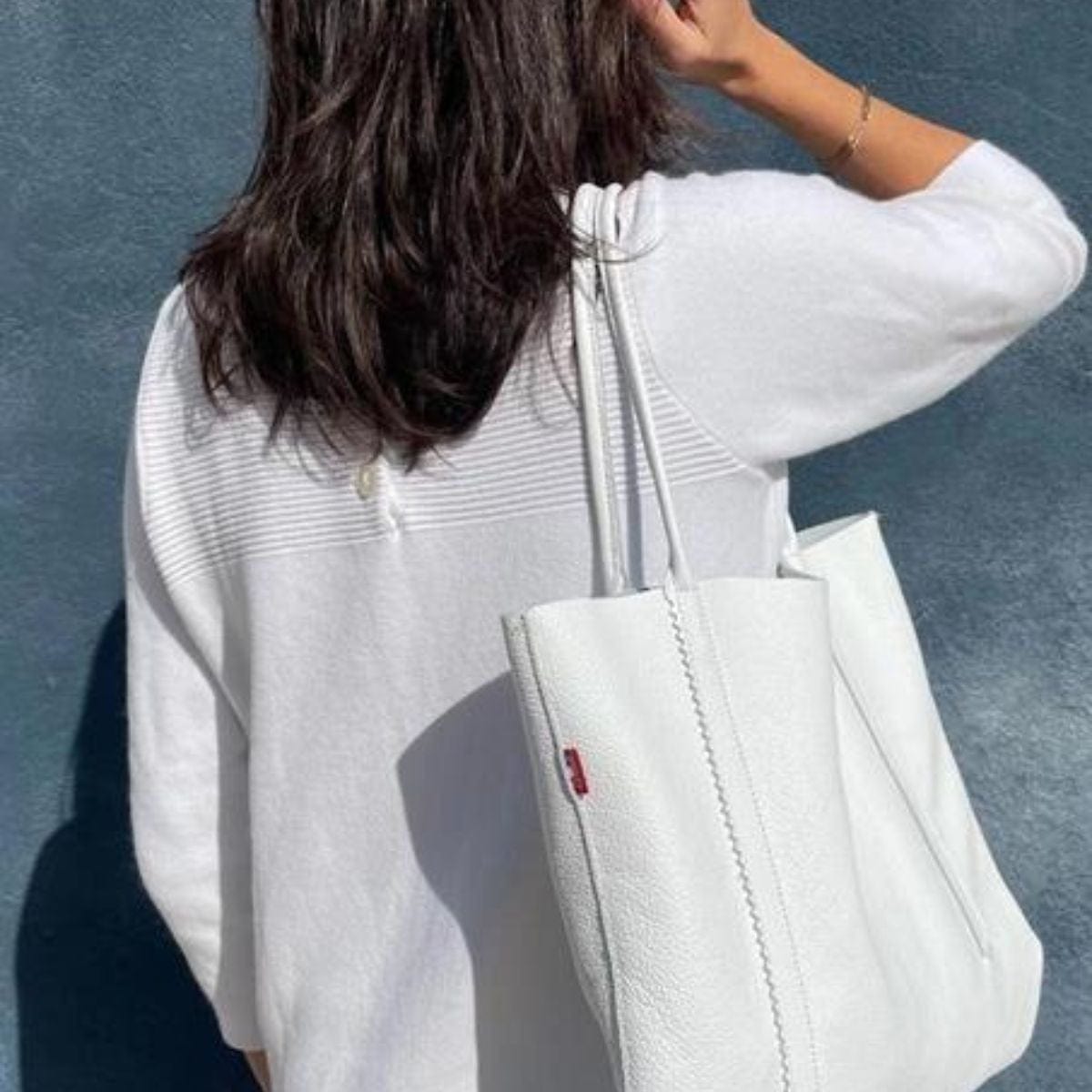 Sac cabas en cuir blanc pour femme