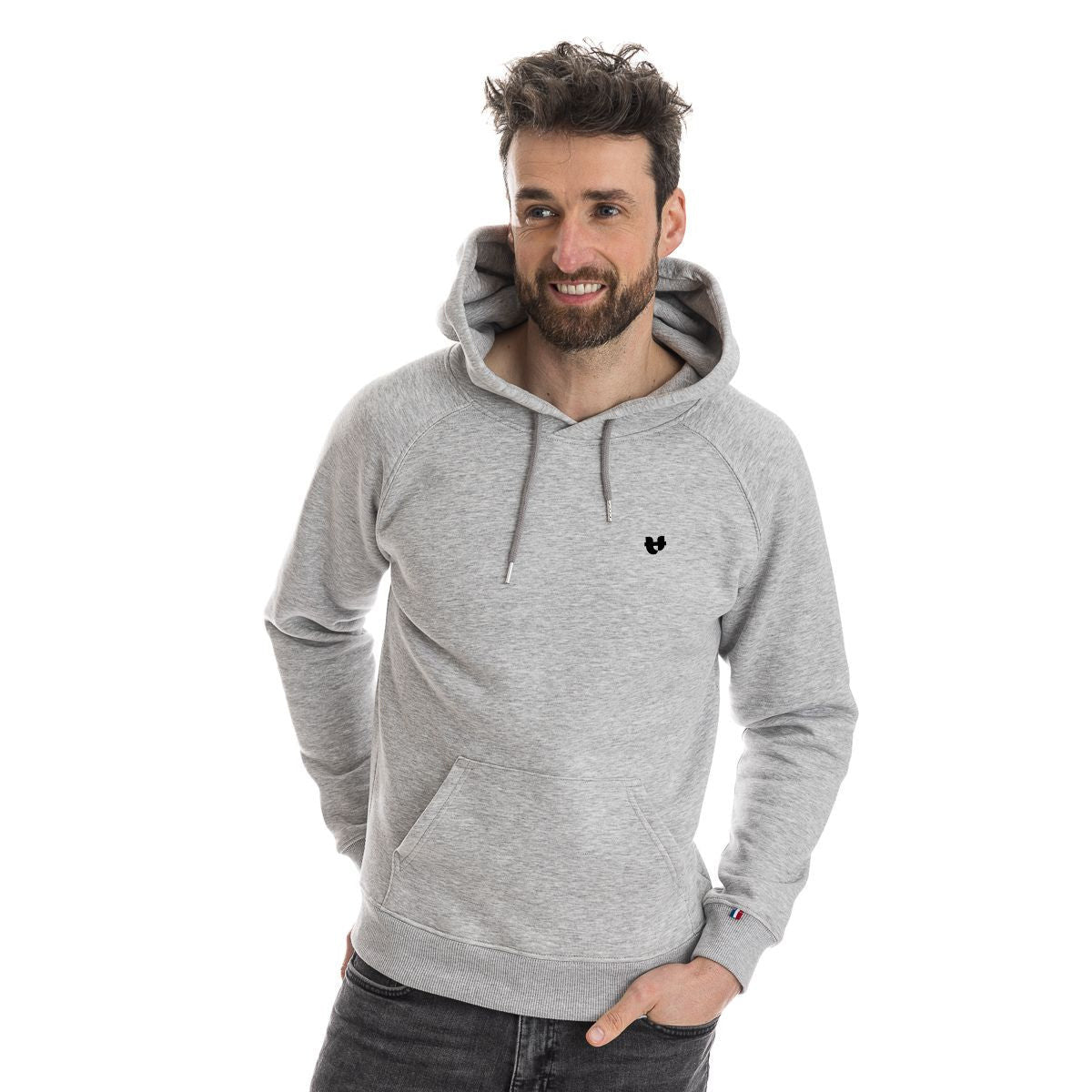 Sweat à capuche homme gris à poche
