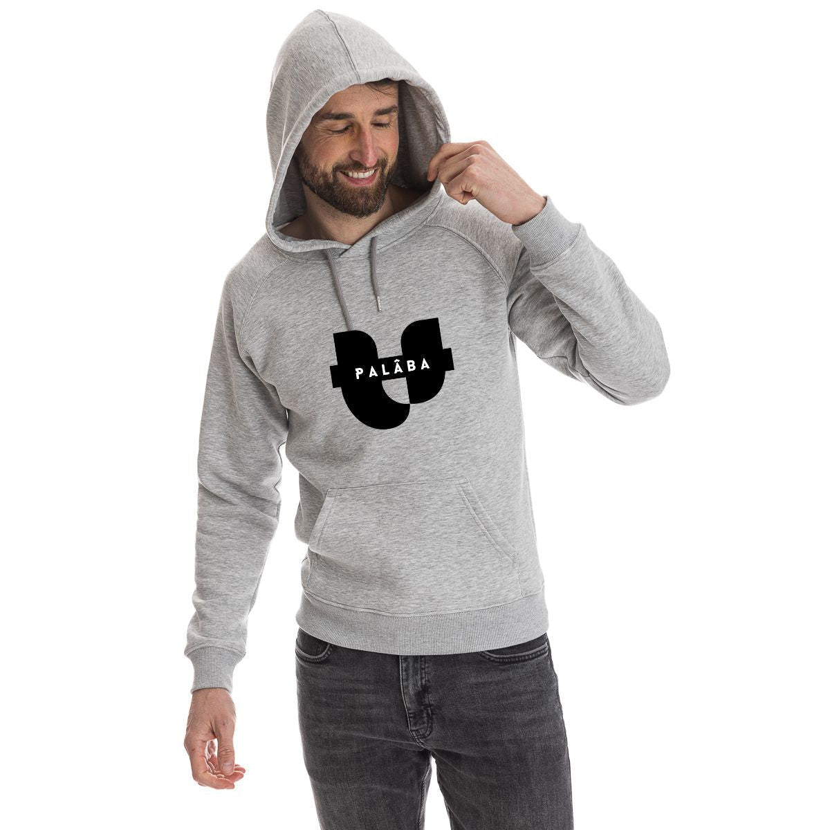Sweat à capuche homme gris avec cordon et poches