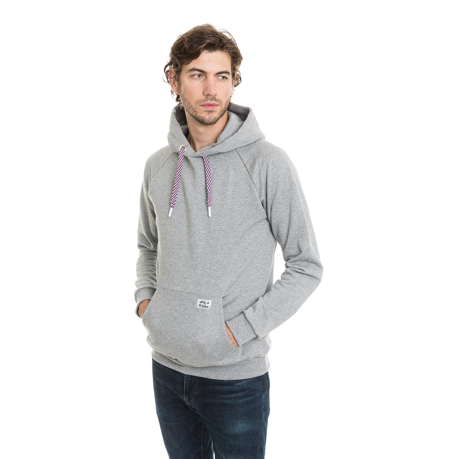 Sweat homme capuche gris avec cordon et poche