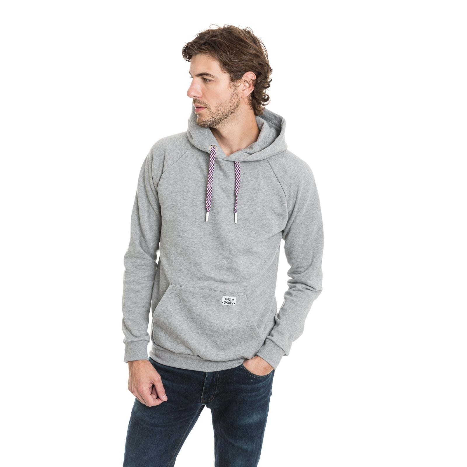 Sweat homme capuche gris avec cordon et poche