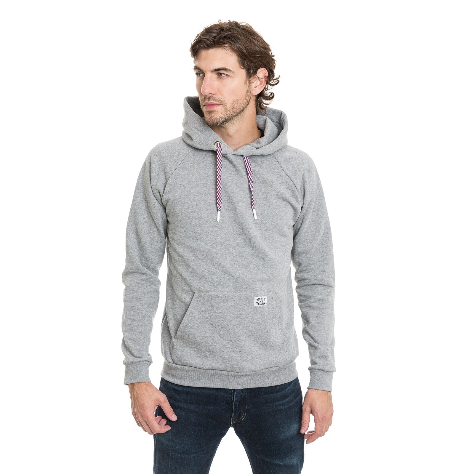 Sweat homme capuche gris avec cordon et poche