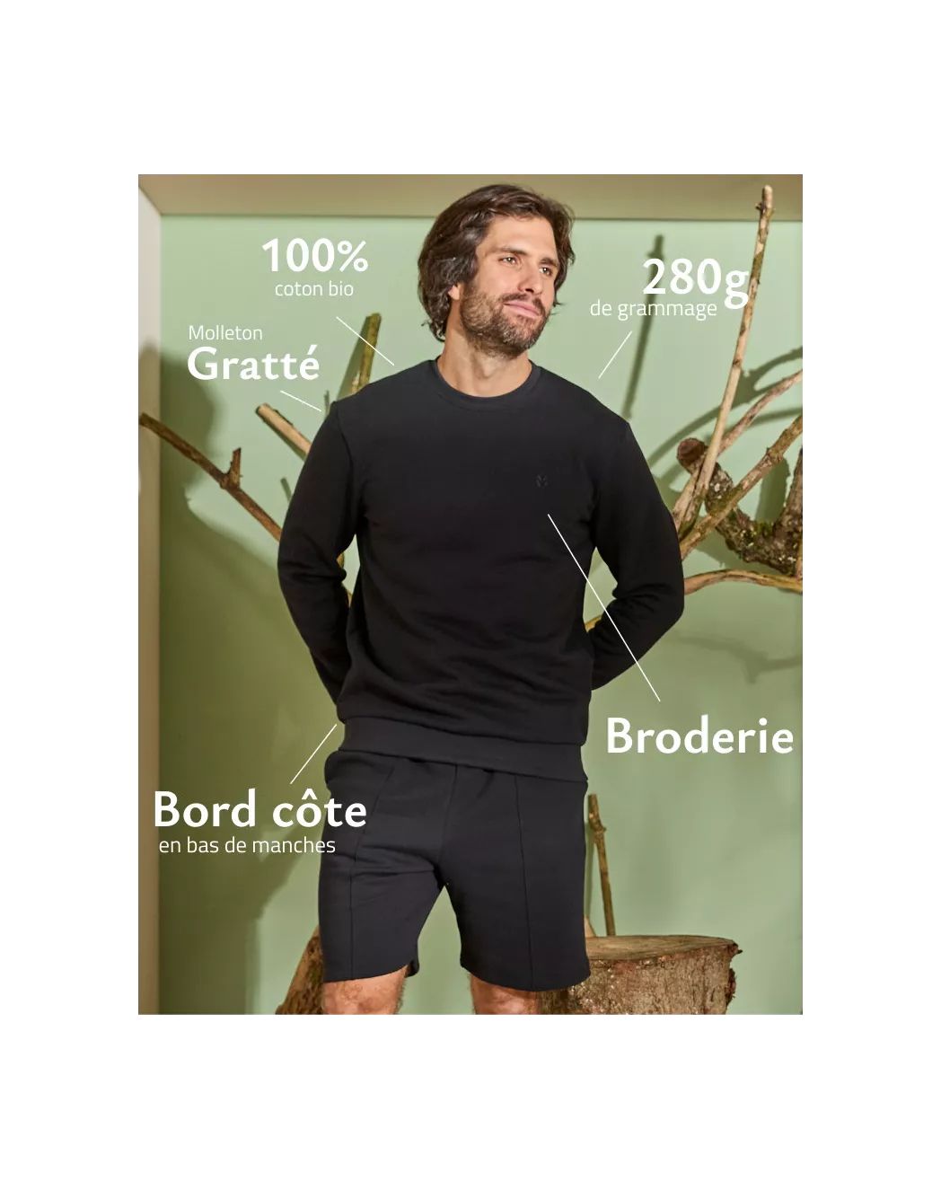 Sweat Homme sans capuche - Noir